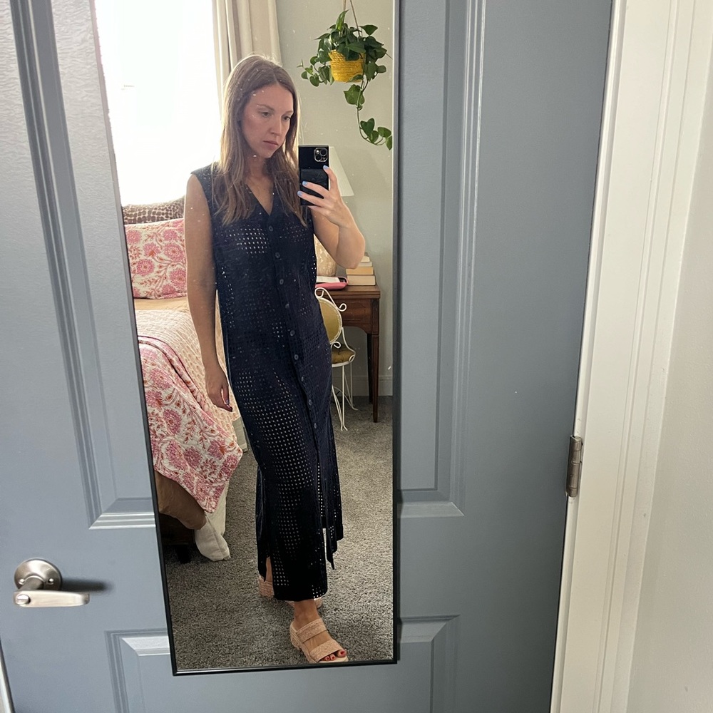 Chico’s button up navy blue women’s dress/swim cover up. Size 8. Vintage 90s.